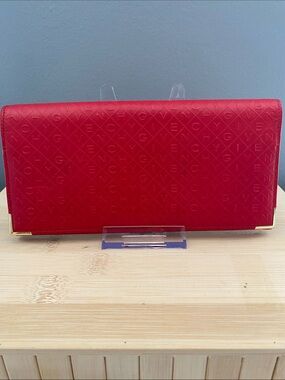 Givenchy Red Embossed Leather Long Bifold Wallet